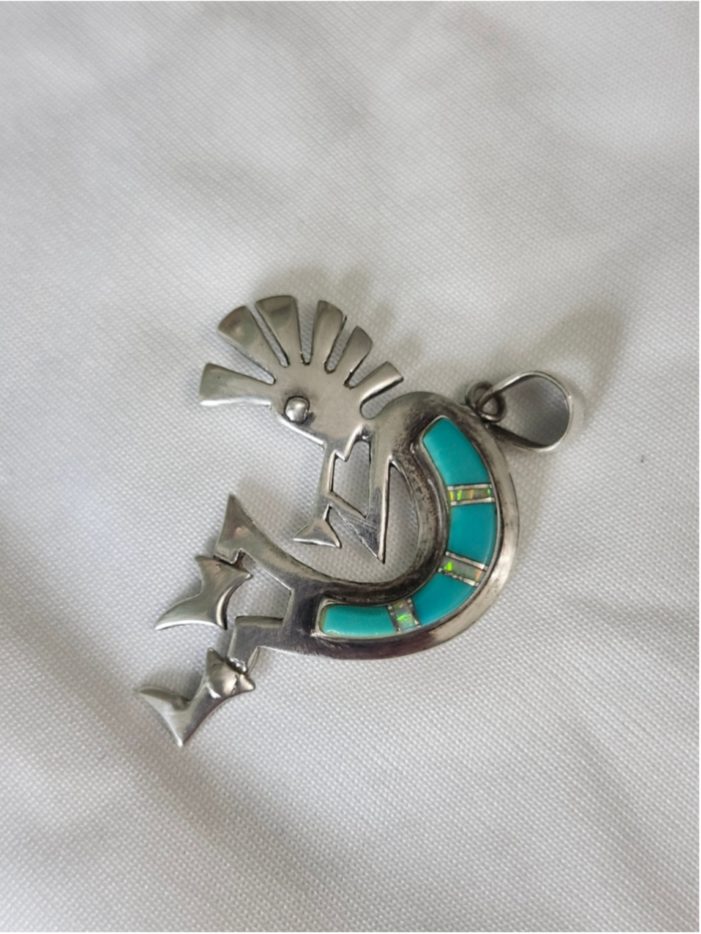 Vintage Sterling Kokopelli Navajo Pendant Silver Turquoise